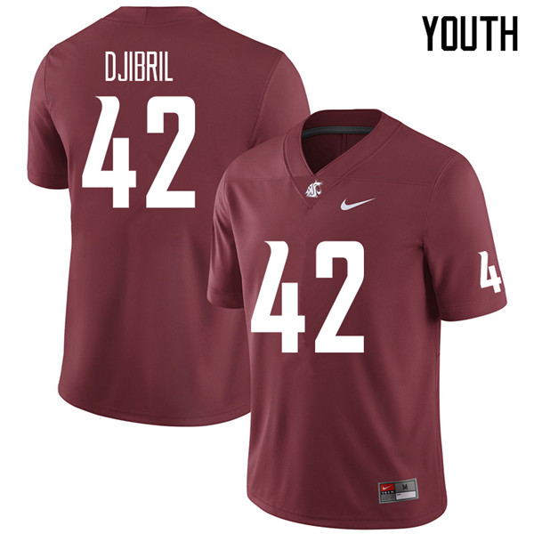 Youth #42 Halid Djibril Washington State Cougars College Football Jerseys Sale-Crimson